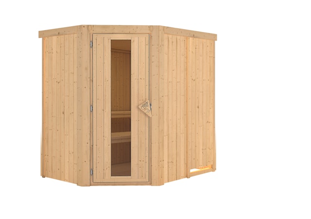 Karibu Sauna Saja - 68 mm Systemsauna - 230 Volt Plug & Play inkl. 9-teiligem gratis Zubehörpaket Vorschaubild Galerie