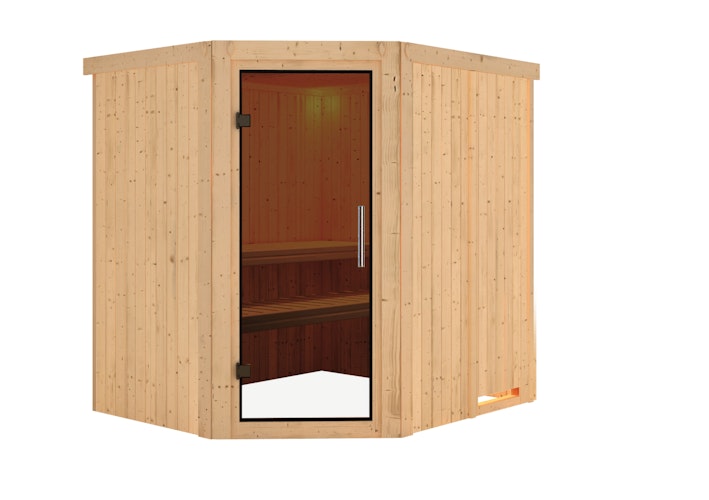 Karibu Sauna Lilja - 68 mm Systemsauna - 230 Volt Plug & Play inkl. gratis Saunaofen & 8-teiligem Zubehörpaket (Gesamtwert 1071,91€) Bild