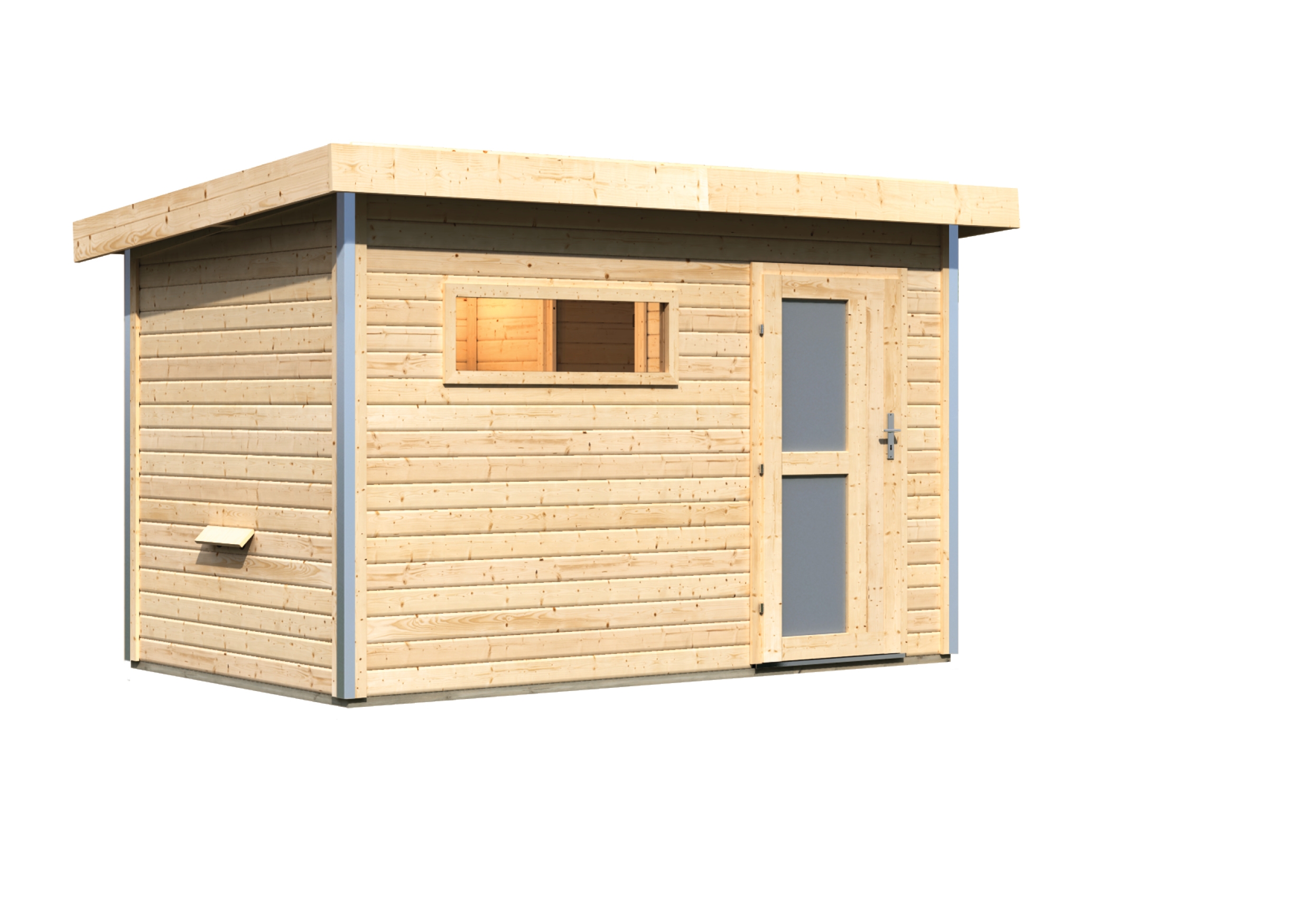 Vorschaubild Galerie Karibu Gartensauna Pultdach Saunahaus Skrollan 1 mit Vorraum naturbelassen inkl. 9-teiligem gratis Zubehörpaket