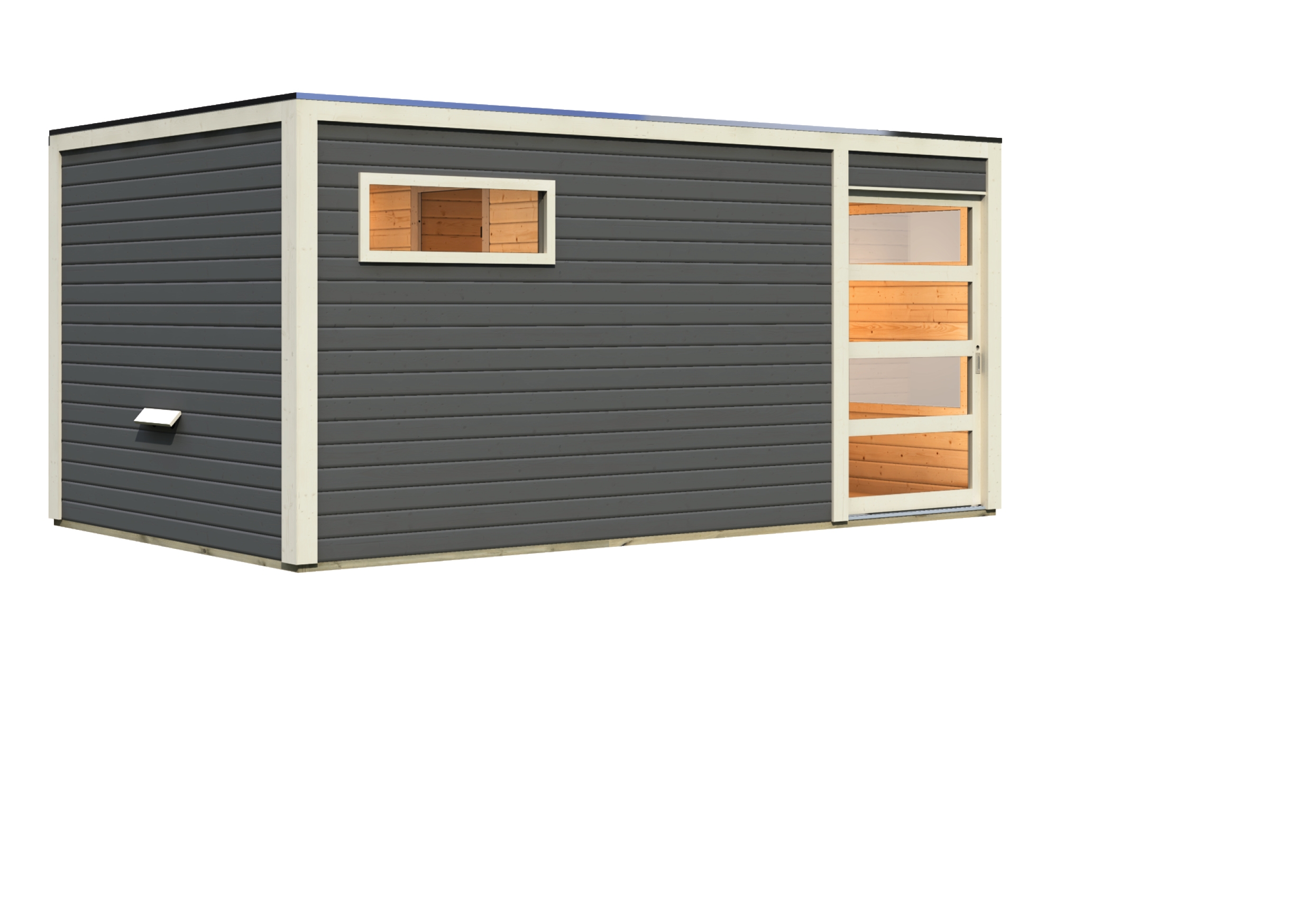 Vorschaubild Galerie Karibu Gartensauna Saunahaus Hygge inkl. Vorraum, terragrau inkl. 9-teiligem gratis Zubehörpaket