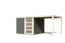 Karibu Gartenhaus Qubic 2 mit Schiebetür und 270 cm Anbaudach - 19 mm inkl. gratis Innenraum-Pflegebox im Wert von 99€