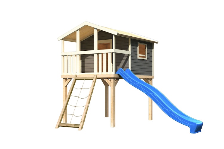 Akubi Kinderspielhaus Kinderspielgerät Benjamin inkl. Wellenrutsche und Netzrampe (Set B)