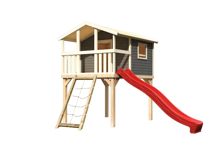 Akubi Kinderspielhaus Kinderspielgerät Benjamin inkl. Wellenrutsche und Netzrampe (Set B)