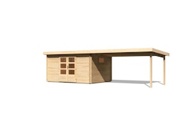 Karibu Woodfeeling Gartenhaus Trittau 3/5 inkl. 400 cm Anbaudach - 38 mm inkl. gratis Innenraum-Pflegebox im Wert von 99€