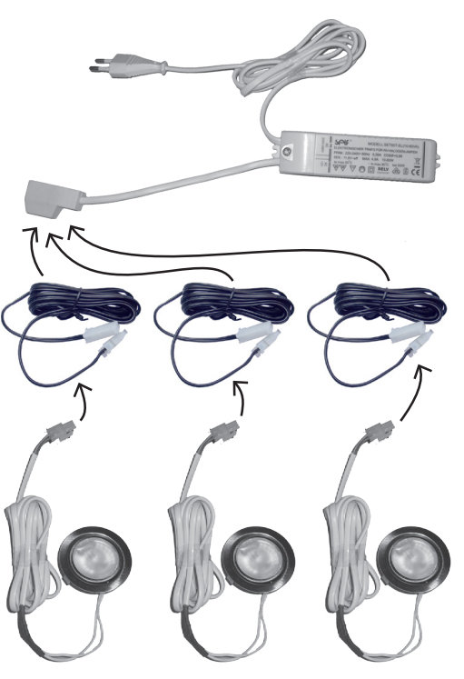 Vorschaubild Galerie Karibu Ersatz LED Spot-Set (3 Stück) inkl. Kabel und Trafo für Karibu Sauna Dachkränze (ID 70565)