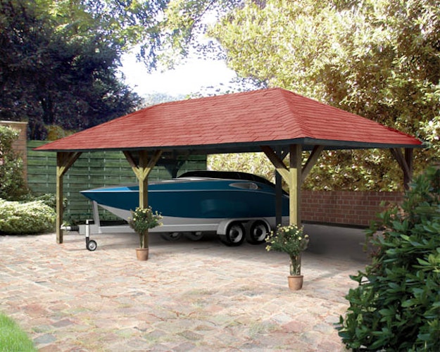 Karibu 4-Eck Pavillon Holm 1/2 kesseldruckimprägniert Sparset inkl. Dachschindeln