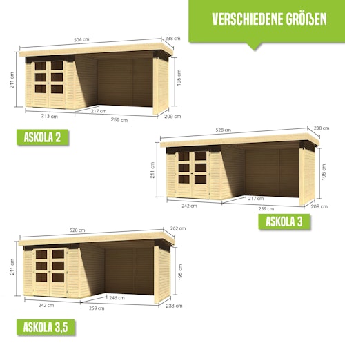 Karibu Woodfeeling Gartenhaus Askola 2/3/3,5/4/5 m. 275 cm Schleppdach/Seiten- und Rückwand