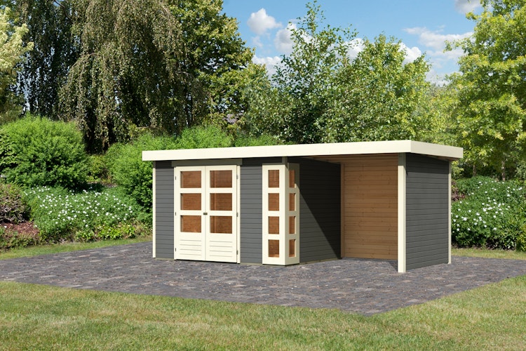 Karibu Woodfeeling Gartenhaus Kerko 3/4/5 mit 240 cm Schleppdach/Seiten- und Rückwand