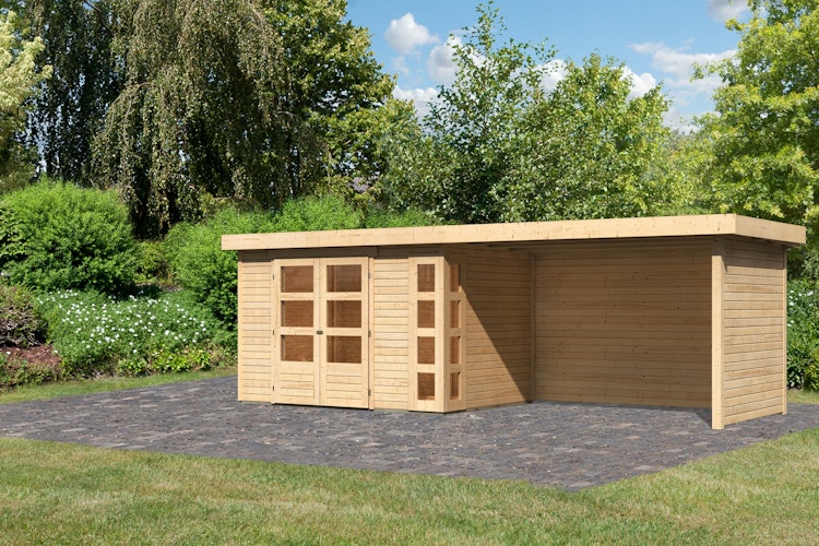 Karibu Woodfeeling Gartenhaus Kerko 3/4/5 mit 280 cm Schleppdach/Seiten- und Rückwand
