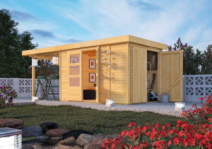 Karibu Woodfeeling Gartenhaus Retola 2/3/4/5/6 inkl. Anbauschrank - 19 mm