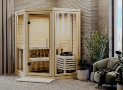 Karibu Sauna Yuma - Massivholzsauna mit Eckeinstieg 38 mm