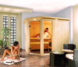 Karibu Sauna Fiona 3 mit Eckeinstieg 68 mm inkl. 9-teiligem gratis Zubehörpaket