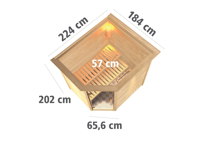 Karibu Woodfeeling Sauna Mia - 38 mm Massivholz Aktionssauna inkl. 8-teiligem gratis Zubehörpaket (Gesamtwert 191,92€)