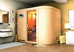 Karibu Sauna Titania 4 mit Fronteinstieg 68 mm inkl. 9-teiligem gratis Zubehörpaket