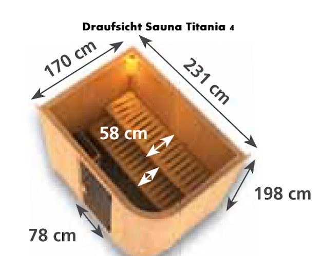 Karibu Sauna Titania 4 mit Fronteinstieg 68 mm inkl. gratis Saunaofen & 8-teiligem Zubehörpaket (Gesamtwert 741,91€)