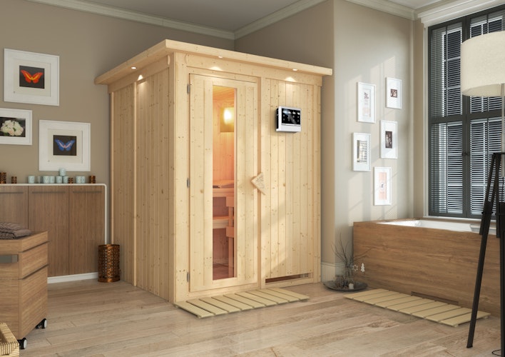 Karibu Sauna Norin mit Fronteinstieg 68 mm inkl. 8-teiligem gratis Zubehörpaket (Gesamtwert 191,92€)