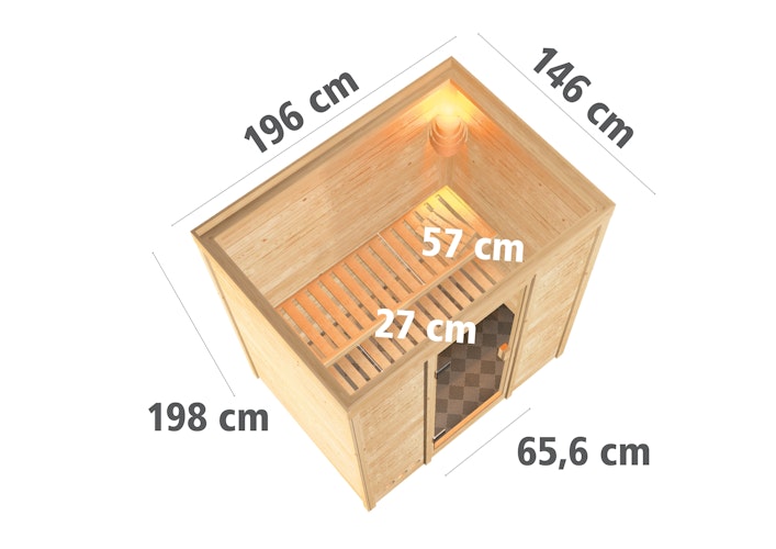 Karibu Woodfeeling Sauna Sonja - 38 mm Massivholz Aktionssauna inkl. 8-teiligem gratis Zubehörpaket (Gesamtwert 191,92€)