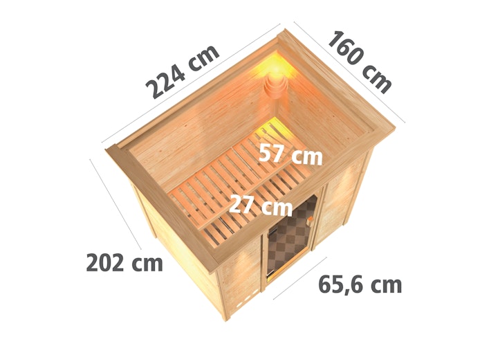 Karibu Woodfeeling Sauna Sonja - 38 mm Massivholz Aktionssauna inkl. 8-teiligem gratis Zubehörpaket (Gesamtwert 191,92€)