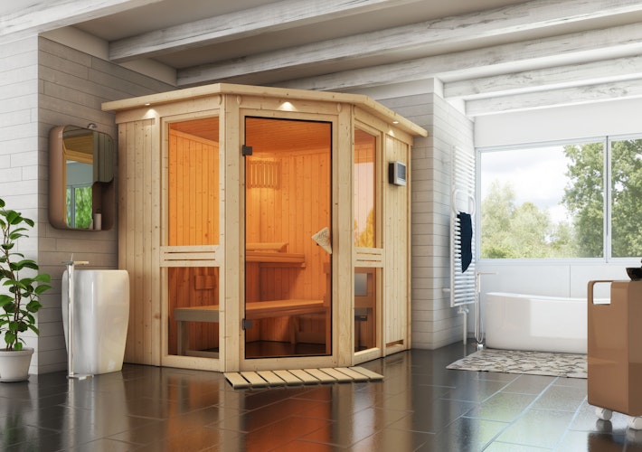 Karibu Amelia 1 - Sauna mit Eckeinstieg 68 mm