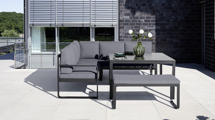 Kettler Casual Dining Eckset OCEAN, Aluminium Anthrazit / 100 % Polyester Grau
