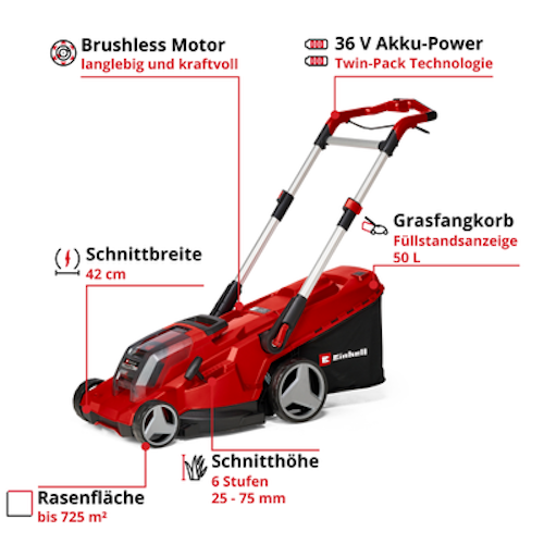 Einhell Akku-Rasenmäher RASARRO 36/42 (2x5,2Ah) 3413272