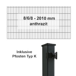 Kraus DS 8/6/8 - 2010 mm anthrazit - Pfosten K - Komplettset 2 - 50 Meter