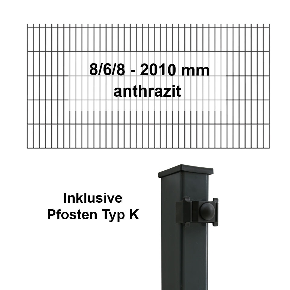 Kraus DS 8/6/8 - 2010 mm anthrazit - Pfosten K - Komplettset 2 - 50 Meter