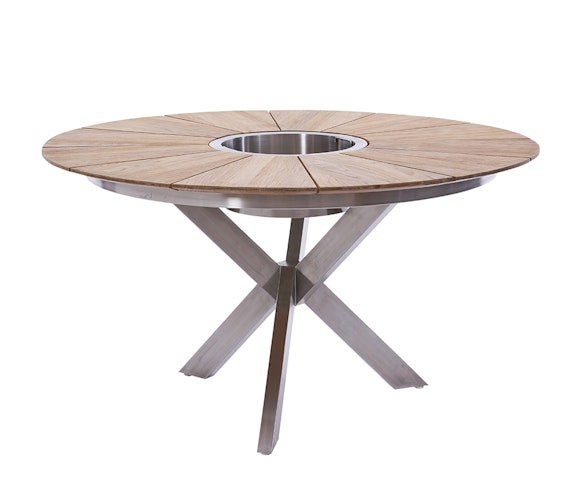 Diamond Garden Tisch LYON Ø 140 cm, Edelstahl / Teak