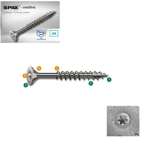 SPAX Schraube mit Senkkopf T-STAR plus - Edelstahl rostfrei 4,5 x 70 mm