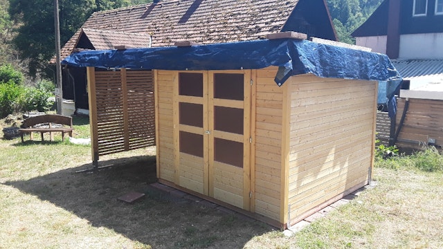 Von einem Kunden aufgenommenes Foto von Karibu Woodfeeling Gartenhaus Askola 2/3/3,5/4/5 m. 240 cm Schleppdach/Seiten- und Rückwand in Lamellenoptik