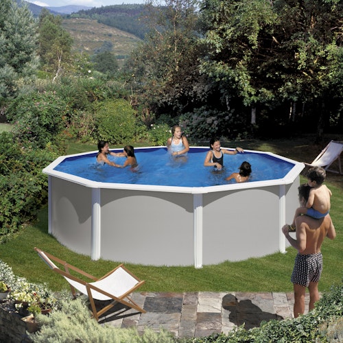 myPOOL Swimming Pool Poolset Feeling Grau - Rundform mit Stahlwandbecken Höhe 1,32 m