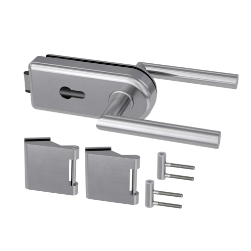 Griffwerk SMILE 1.0 -Edelstahl optik matt Ganzglastürbeschlagset -3-teiliger Bandsatz Griff L-FORM -PZ Bild