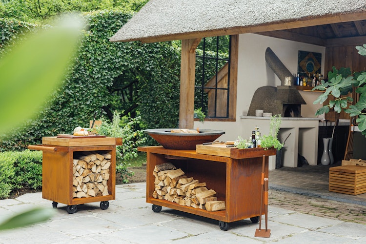 OFYR Plancha Grill Island Corten 100 PRO Teakholz