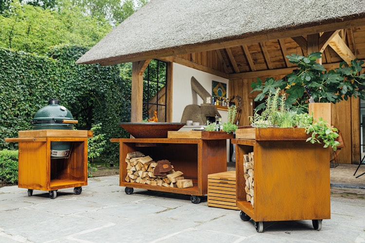 OFYR Plancha Grill Island Corten 100 PRO Teakholz