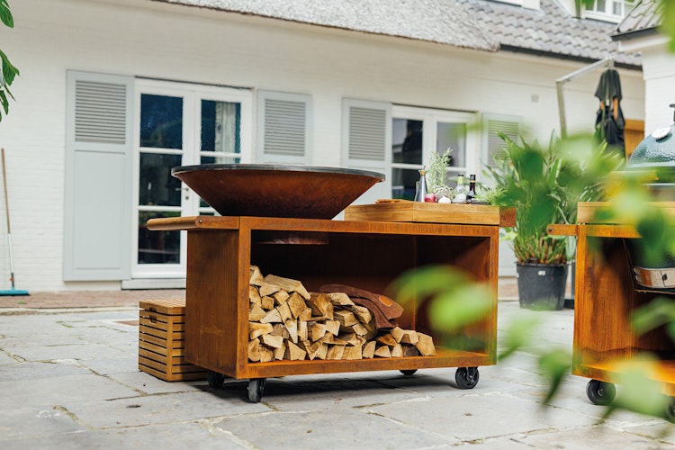 OFYR Plancha Grill Island Corten 100 PRO Teakholz