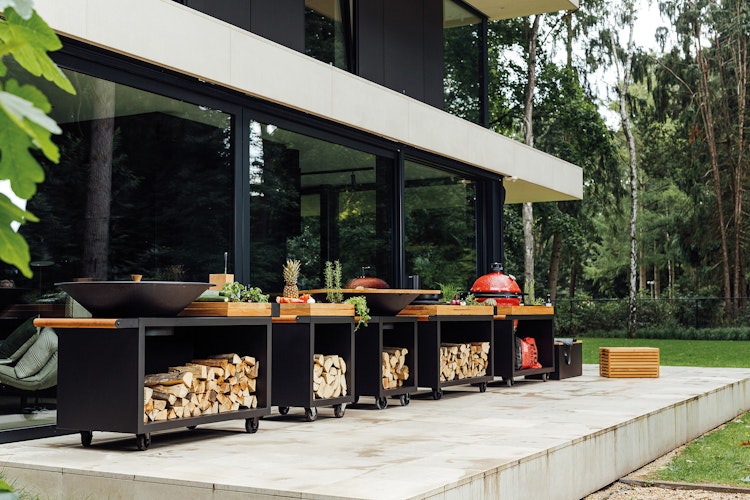 OFYR Plancha Grill Island Black 100 PRO Teakholz