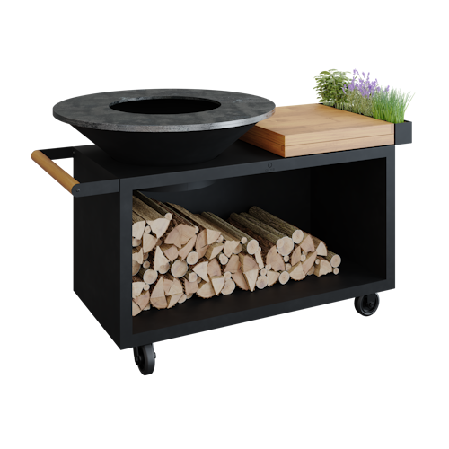 OFYR Plancha Grill Island Black 100 PRO Teakholz