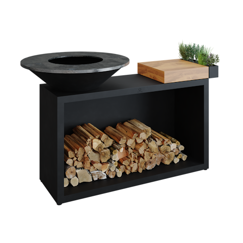 OFYR Plancha Grill Island Black 85 Teakholz