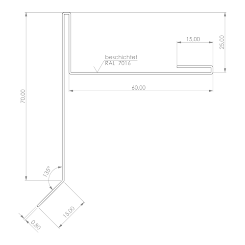 Aluminium Giebel/Ortgang-Abdeckung mit Wasserfalz für Satteldach-Gartenhäuser anthrazit (1 Stück)