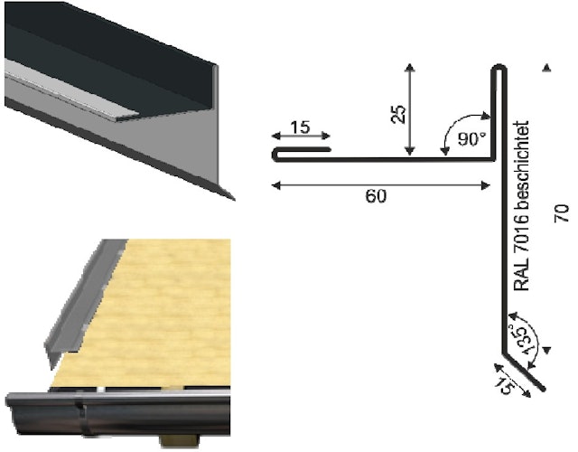 Aluminium Giebel/Ortgang-Abdeckung mit Wasserfalz für Satteldach-Gartenhäuser anthrazit (1 Stück)