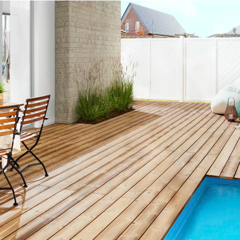 Vorschaubild Galerie OSMO Terrassendiele Thermoholz Kiefer-geriffelt/glatt für SenoFix Befestigung