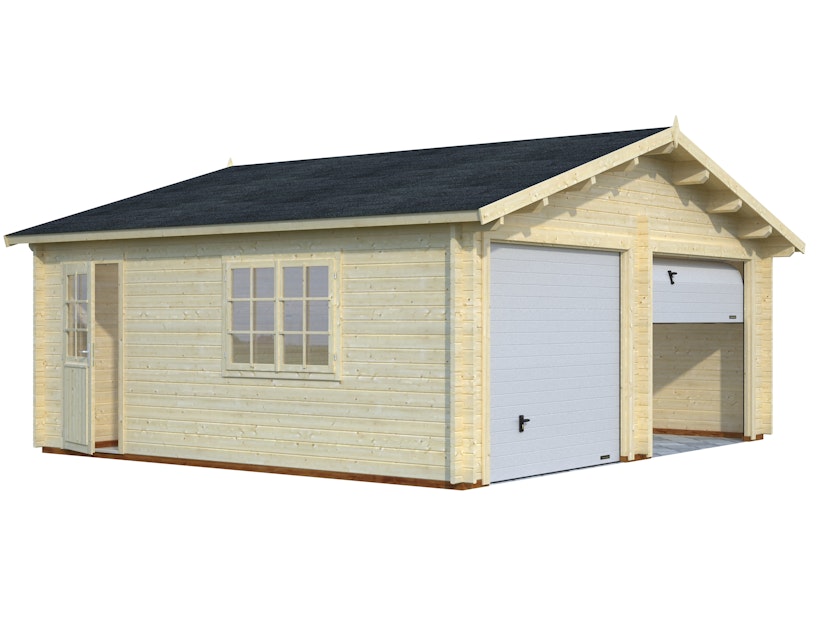 Palmako Garage Roger 28,4 m² - 44 mm - mit Sektionaltoren |  Mein-Gartenshop24 | Garagen