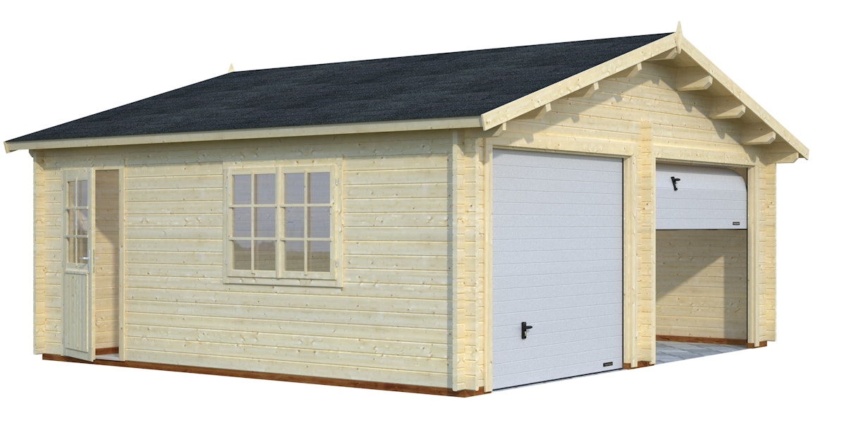 Palmako Garage Roger 28,4 m² - 44 mm - mit Sektionaltoren |  Mein-Gartenshop24
