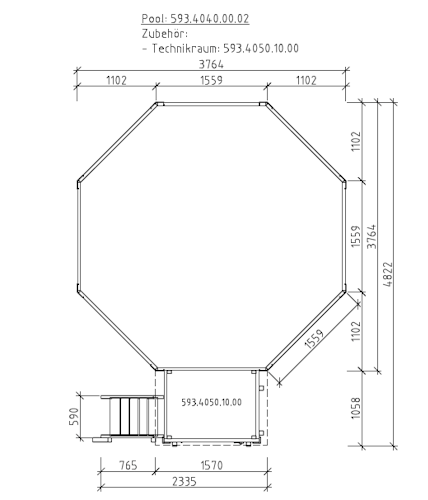 Weka Massivholzpool 593 B Gr.1, "Alles dabei" - 45 mm - 376 x 476 cm inkl. gratis Pool-Pflegeset