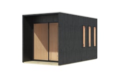Karibu Design Saunahaus Miramar mit Vorraum - 73 mm schwarz Inkl. Terrasse Ohne Ofen