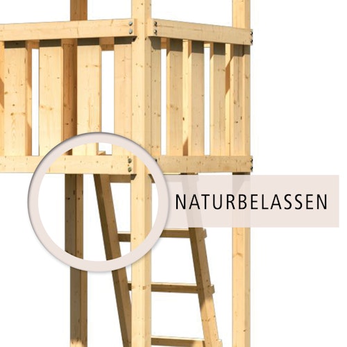 Akubi Stelzenhaus Benjamin mit Rutsche und Holzrampe