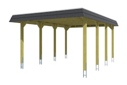 Skan Holz Walmdach Carport-396x589-schwarz Blende-imprägniert (farblich unbehandelt) Holzcarport