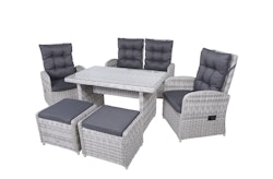 Garden Pleasure Dining Lounge-Set LYON, Polyrattan Grau / Kissen 100 % Polyester Schwarz