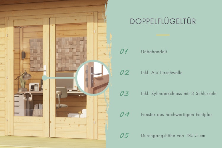 Karibu Gartenhaus Chione - 38 mm mit Terrasse & erhöhter Schneelast (300 kg/m²)