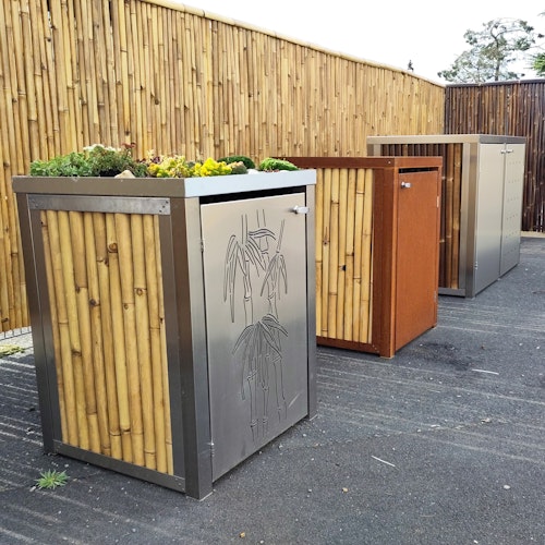 BambusBASIS Mülltonnenbox Edelstahl für 120 l-Tonne  -  1-/2-/3-er Box